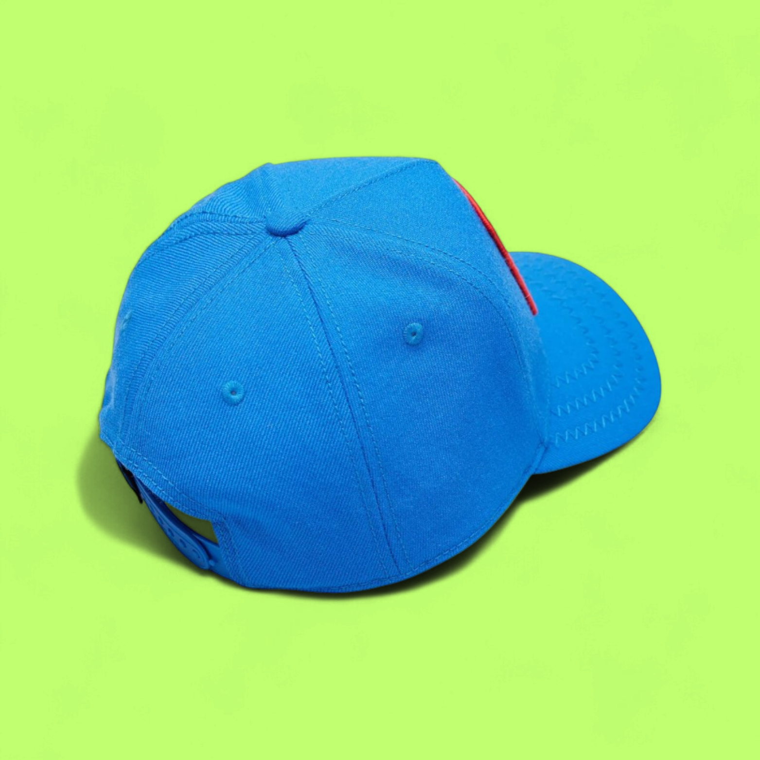VIBRANT BLUE CAP WITH COCK PATCH AND RED EMBROIDERY