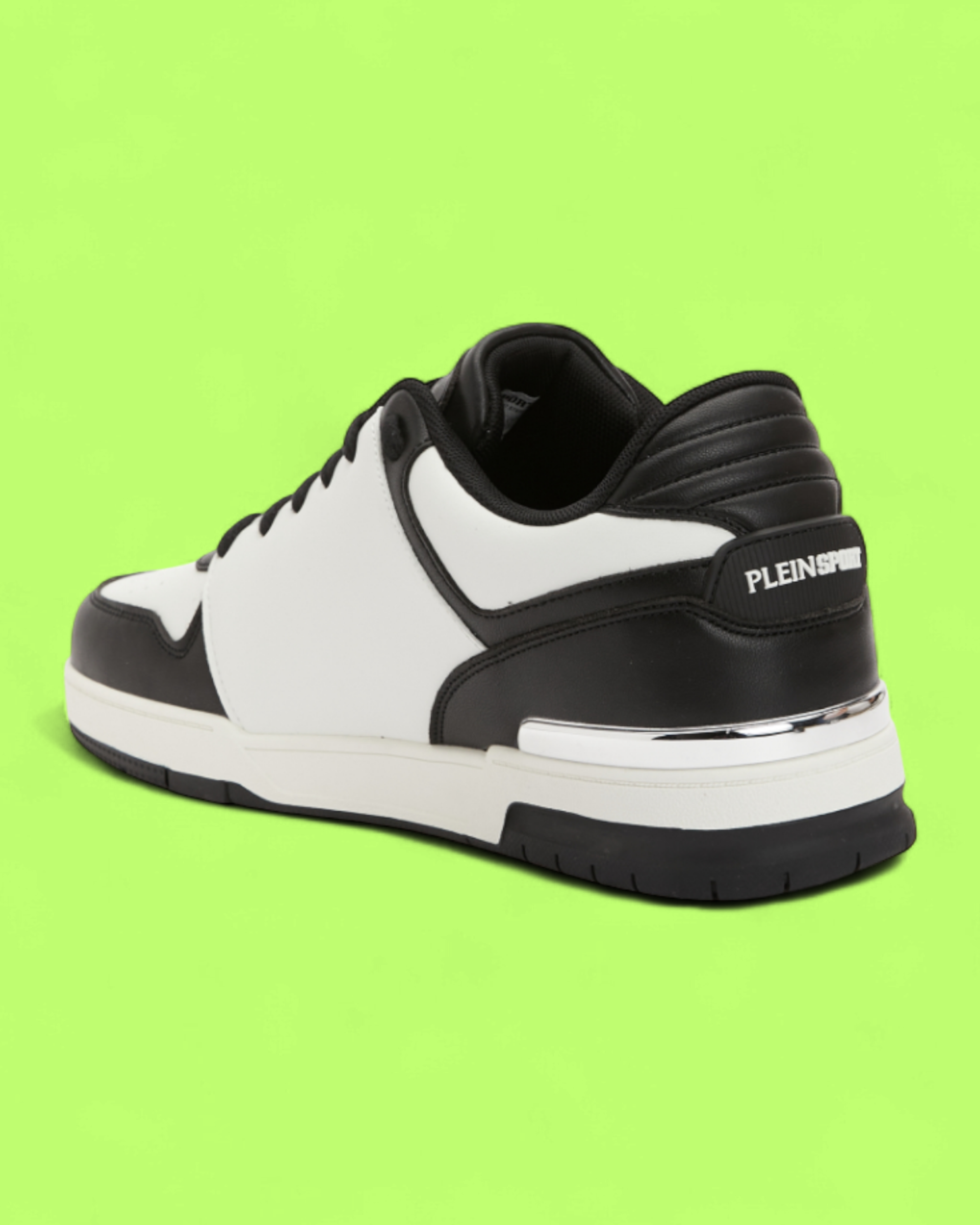 PHILIPP PLEIN SPORT BLACK WHITE PS LOGO PANEL LEATHER SNEAKERS