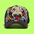 BLACK TRUCKER CAP WITH COLORFUL CARTOON EMBROIDERY FRONT