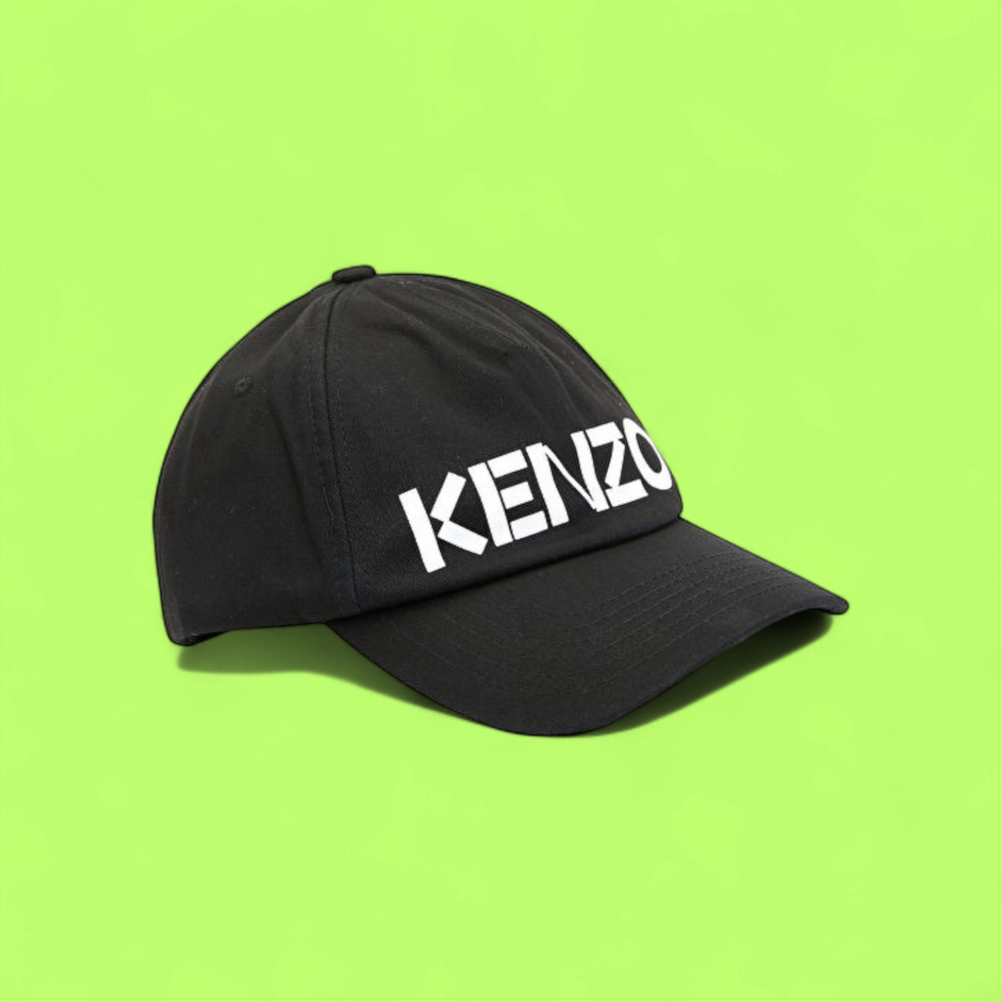 KENZO BLACK BASEBALL CAP WITH WHITE SIDE LOGO PRINT CWCD