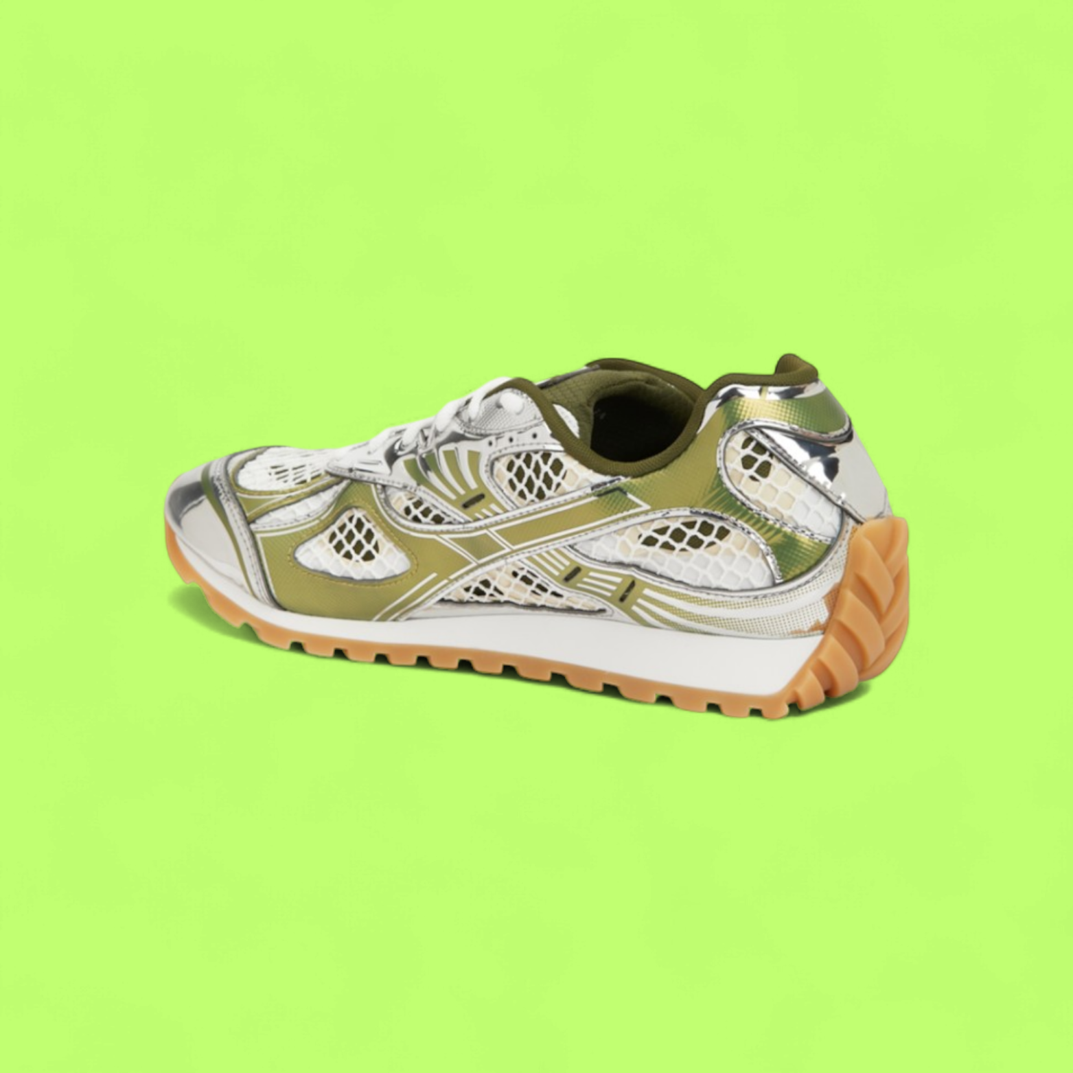 BOTTEGA VENETA SPEEDSTER GREEN WHITE GUM SOLE RUNNER SNEAKERS