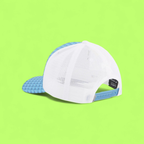 BLUE PALM TREE PRINT TRUCKER HAT WITH WHITE MESH BACK CWCD