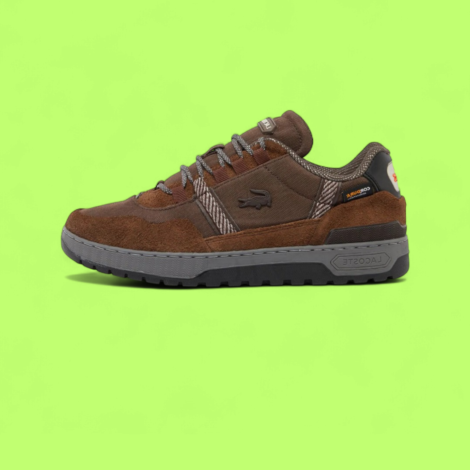 LACOSTE T-CLIP WINTER MEN'S BROWN GREY LEATHER CASUAL SNEAKERS