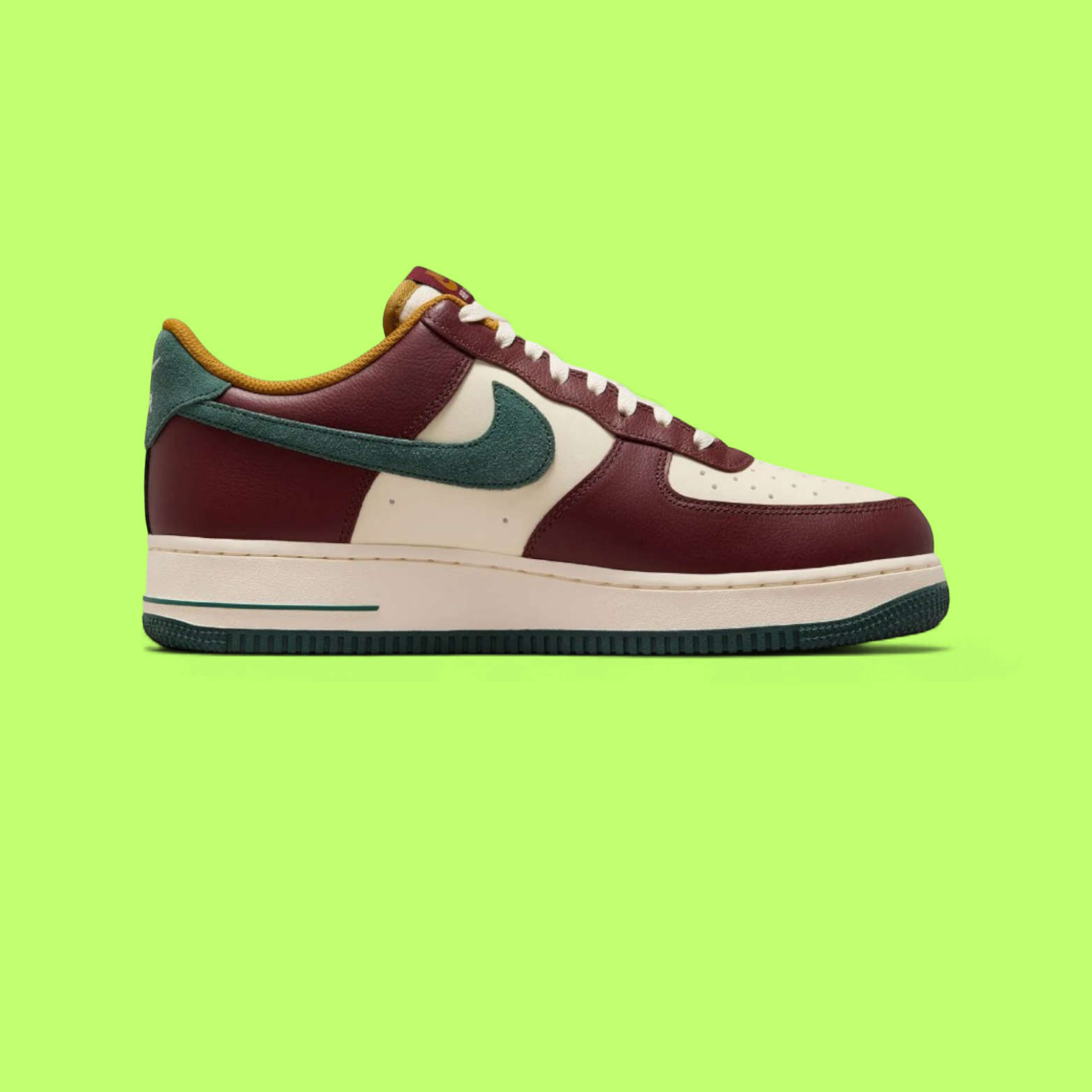 NIKE AIR FORCE 1 LOW BURGUNDY GREEN RETRO PREMIUM STYLE