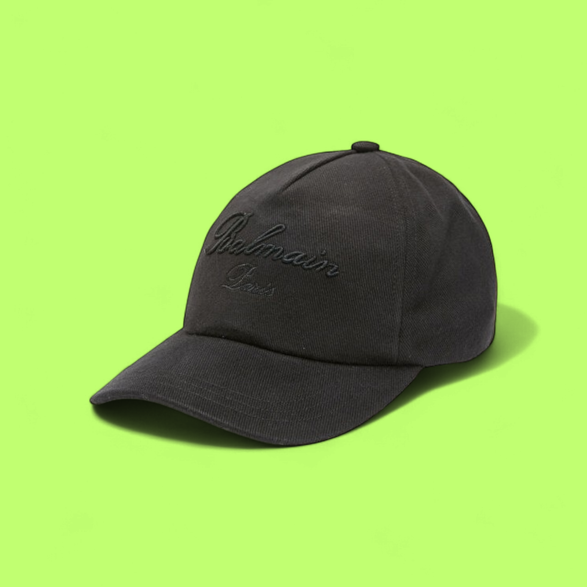 BALMAIN PARIS BLACK CAP WITH EMBROIDERED SIGNATURE LOGO