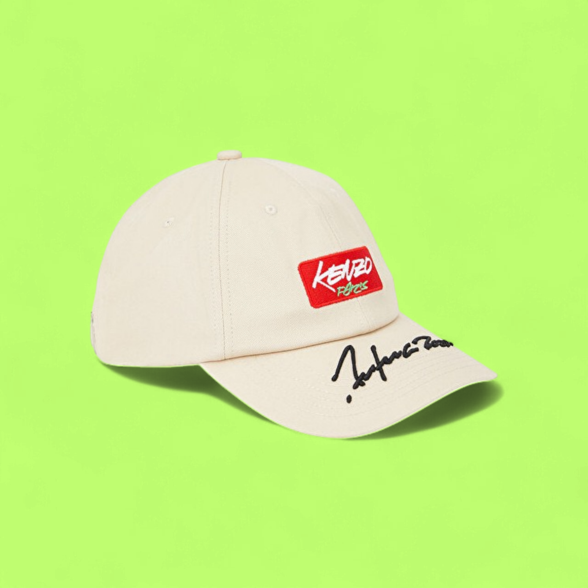 KENZO BEIGE CAP WITH RED PATCH AND SIGNATURE DETAIL ICONZ