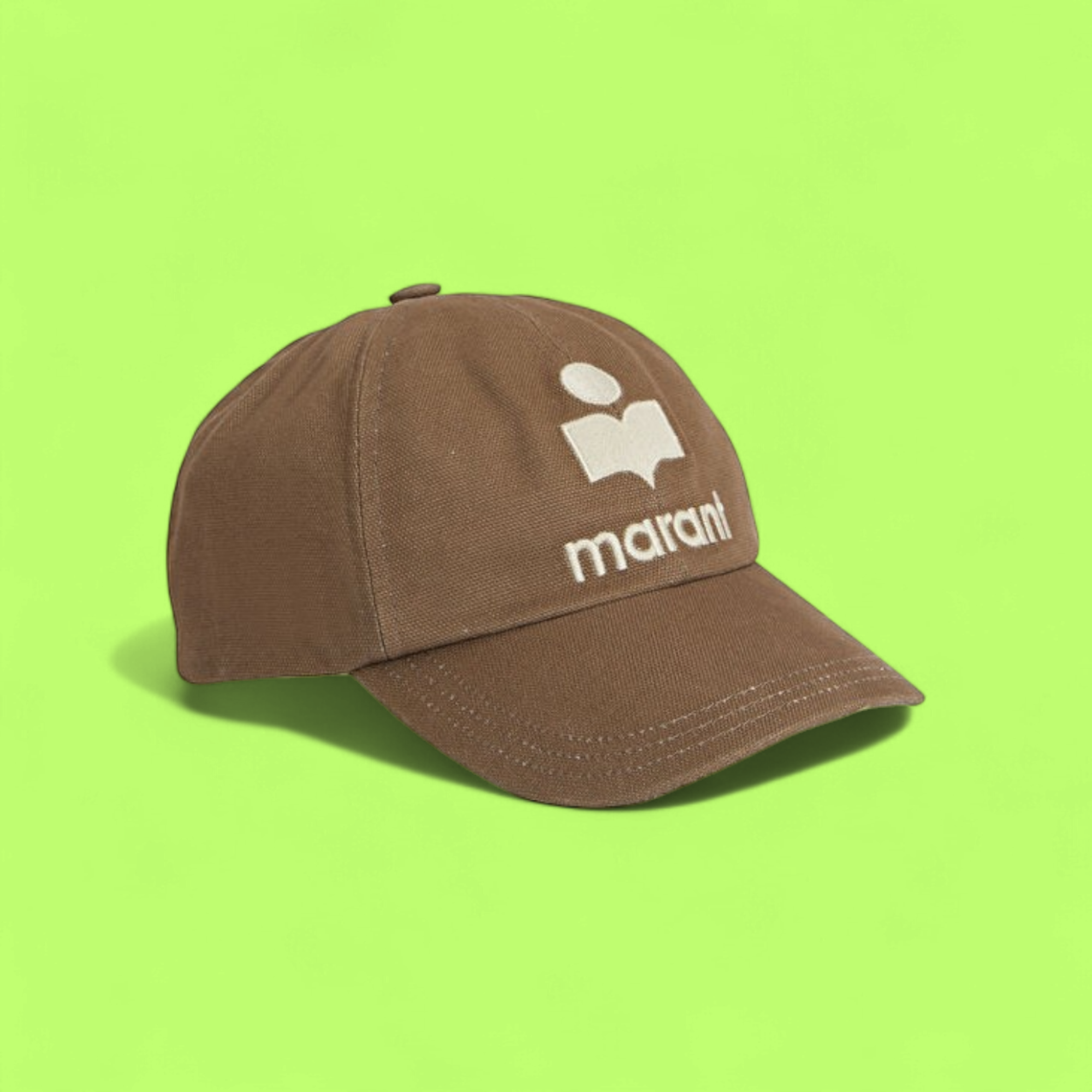ISABEL MARANT BROWN CAP WITH WHITE EMBROIDERED ICONIC LOGO