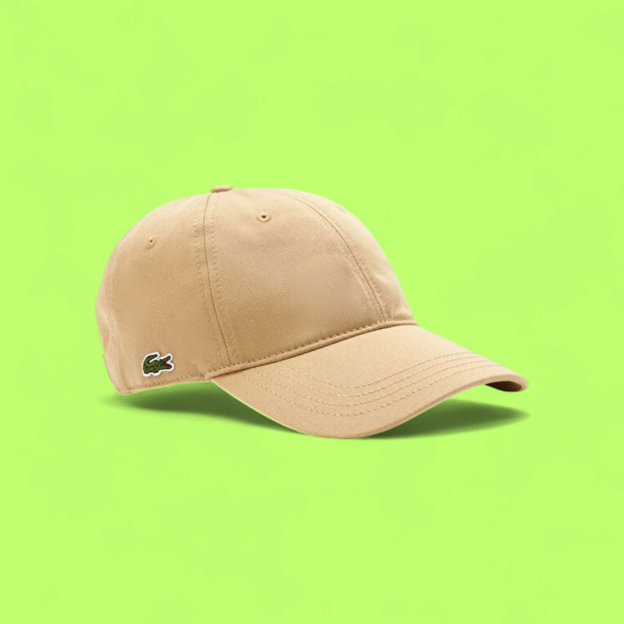LACOSTE BEIGE CAP WITH ICONIC GREEN CROCODILE LOGO CWCD