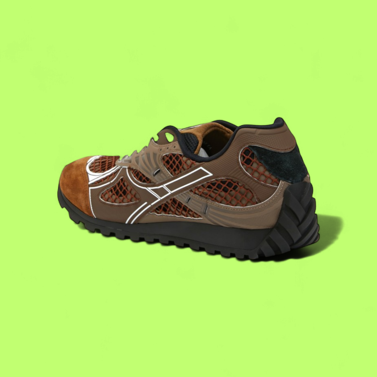 BOTTEGA VENETA BROWN MESH AND SUEDE LOW TOP LUXURY SNEAKERS