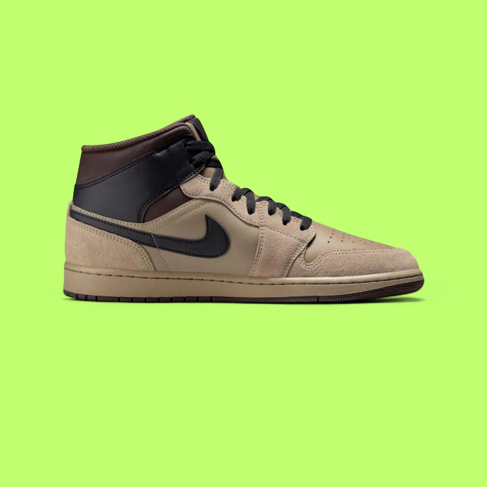 NIKE JORDAN AIR 1 MID MEN'S KHAKI LEATHER RETRO BASKETBALL SNEAKERS