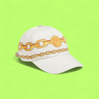 WHITE VERSACE CAP WITH GOLD CHAIN MEDUSA DESIGN ICON CWCD
