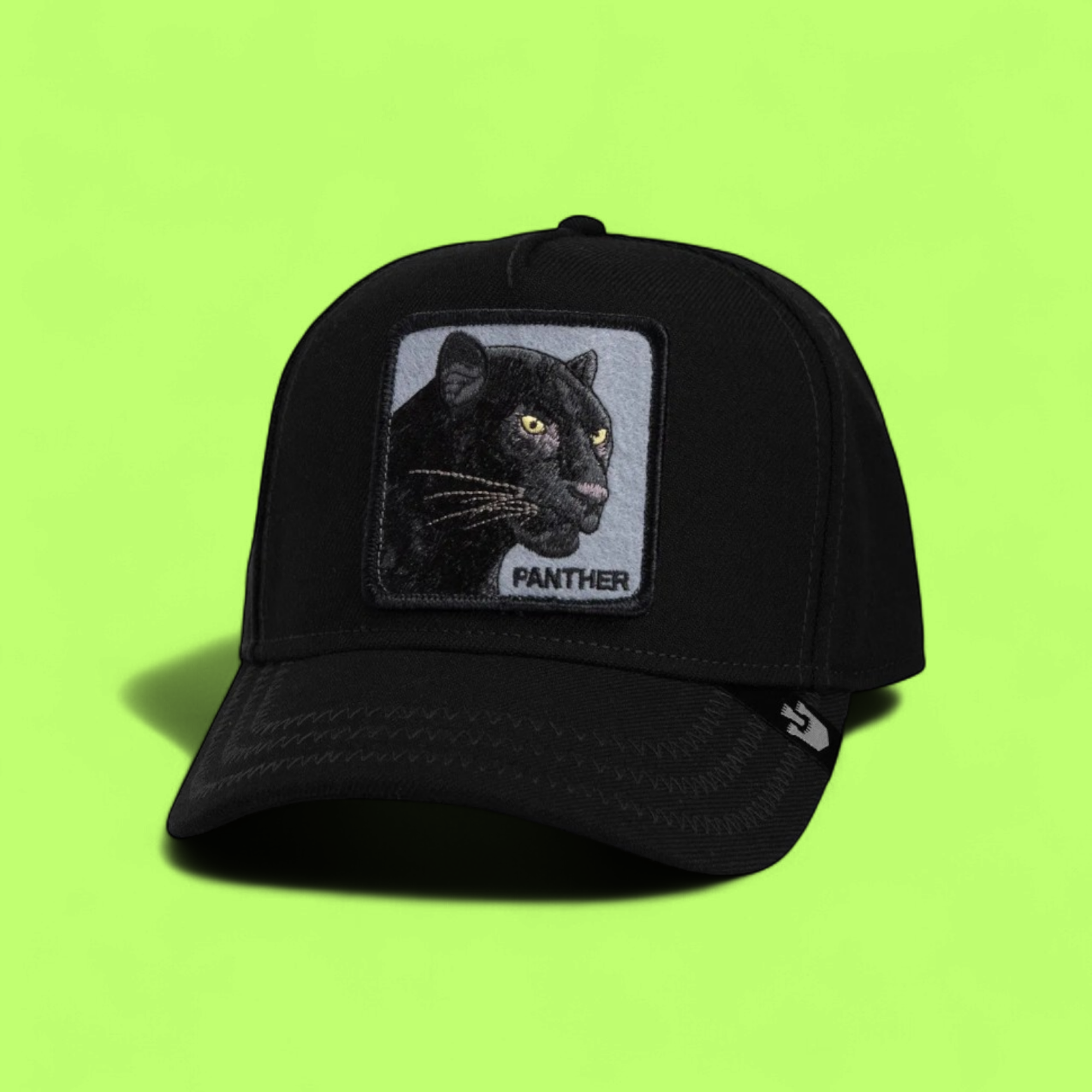 BLACK PANTHER ALL BLACK TRUCKER HAT WITH EMBROIDERED PATCH