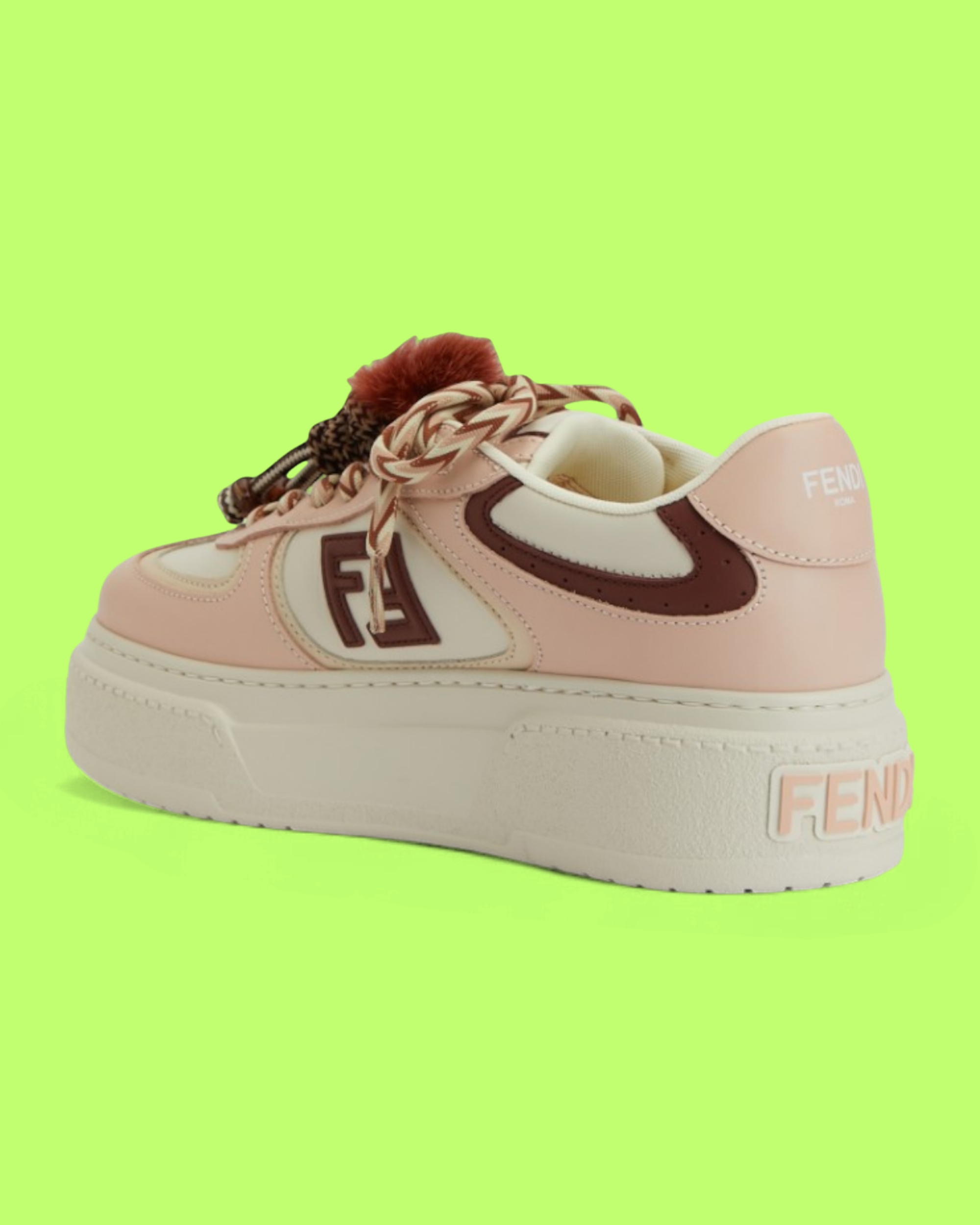 FENDI PINK LOW-TOP PLATFORM SNEAKER WITH FUR DETAIL ICON DROP