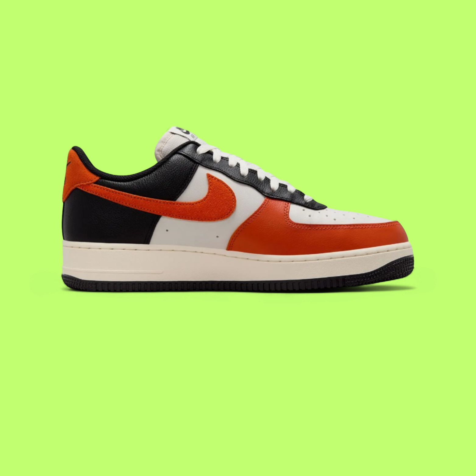 NIKE AIR FORCE 1 '07 LV8 MEN'S BLACK ORANGE LEATHER CASUAL SNEAKERS