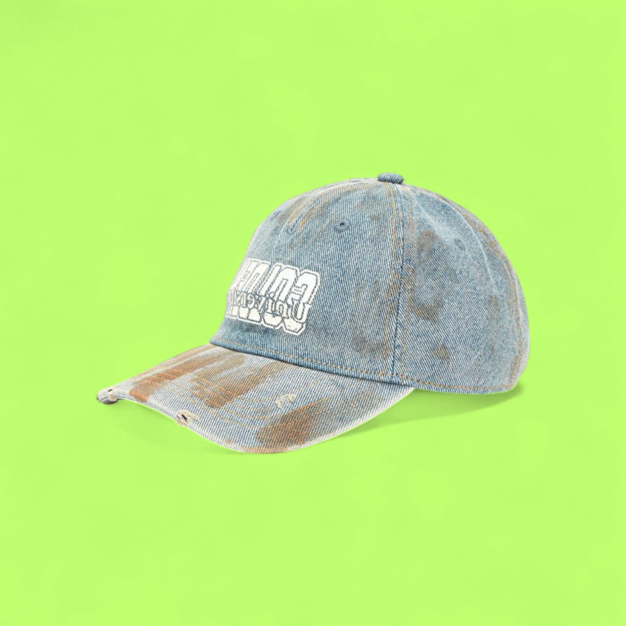 GOLDEN UNIVERSITY LIGHT BLUE DENIM DISTRESSED BASEBALL CAP