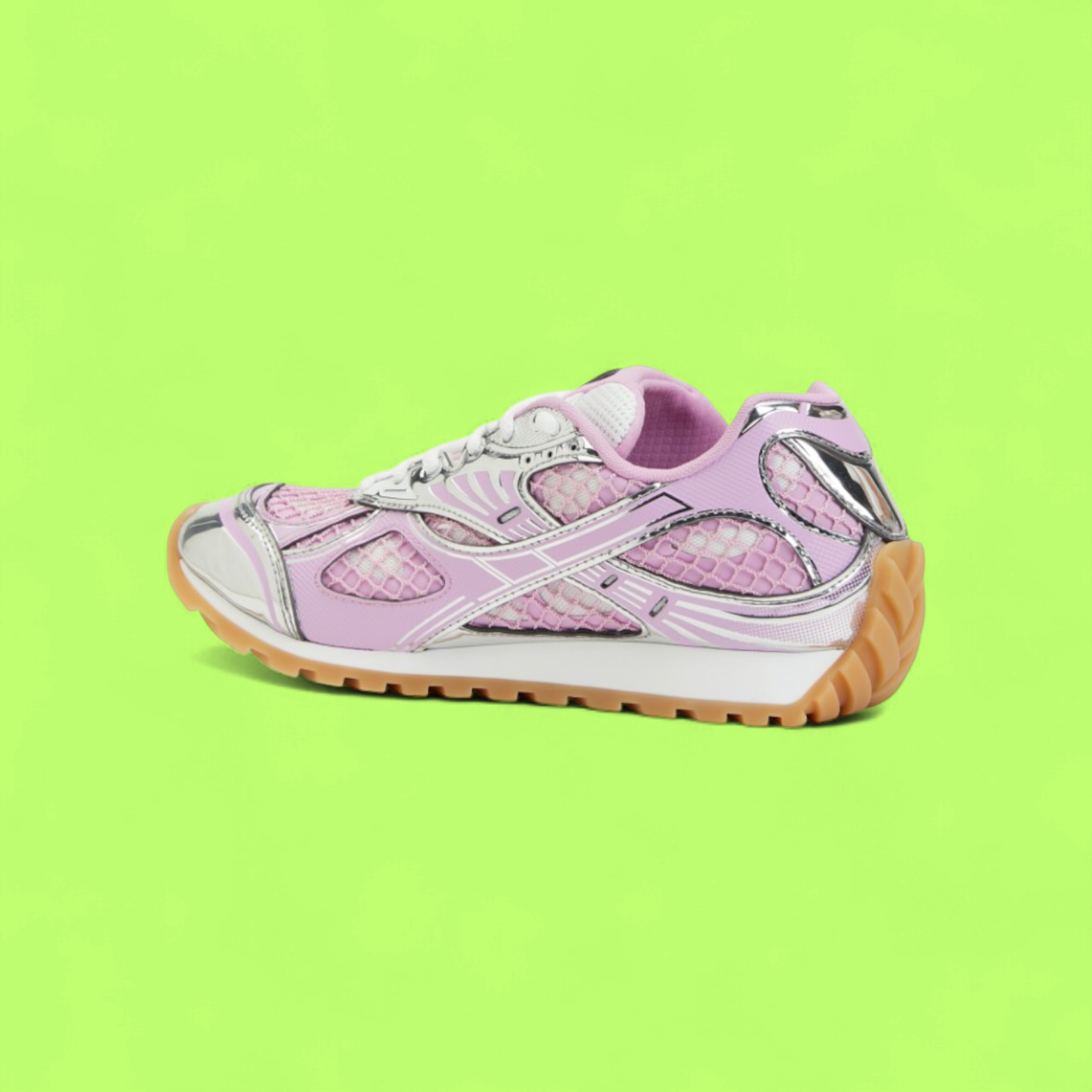 BOTTEGA VENETA PINK MESH LOW TOP SNEAKERS WITH GUM SOLE