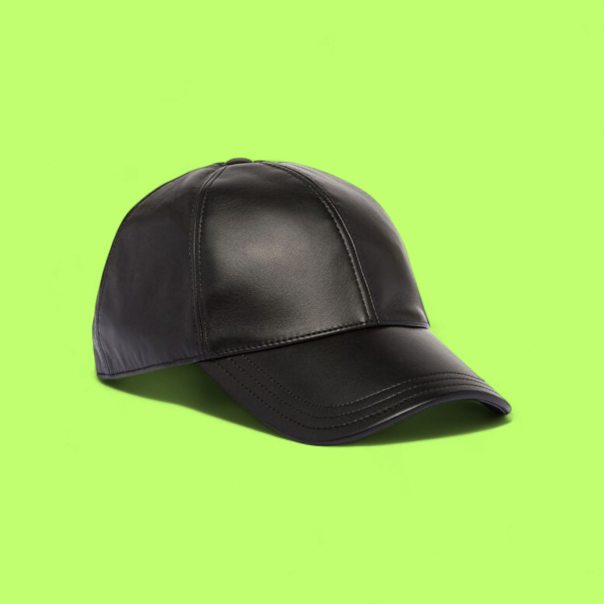 LUXURY BLACK LEATHER BASEBALL CAP WITH PREMIUM STITCHED
