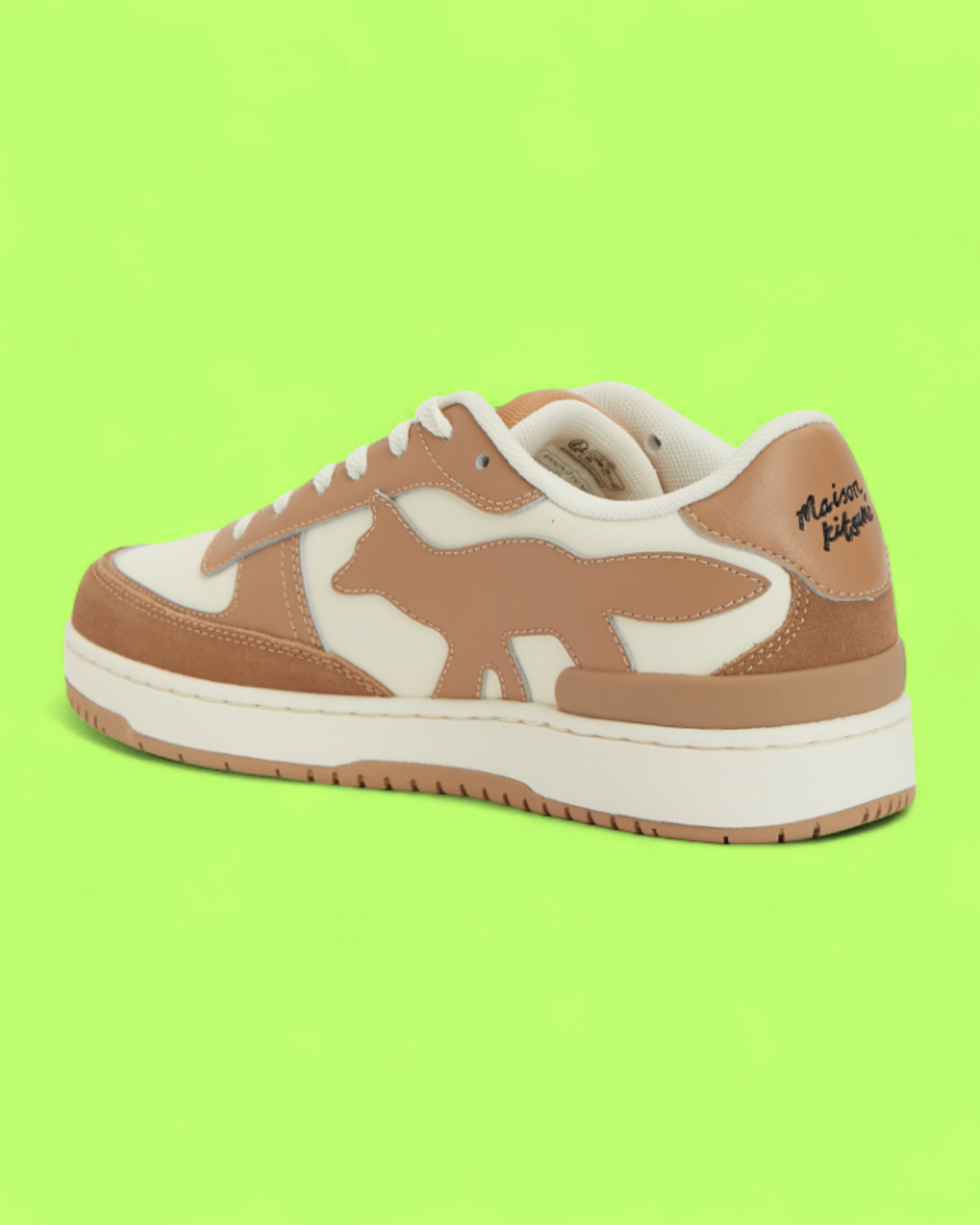 MAISON KITSUNE BEIGE FOX LOGO LOW TOP SUEDE LEATHER SNEAKERS