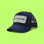 JOHN HATTER NAVY BLUE MESH CAP WITH PLAY THE GAME PLATE