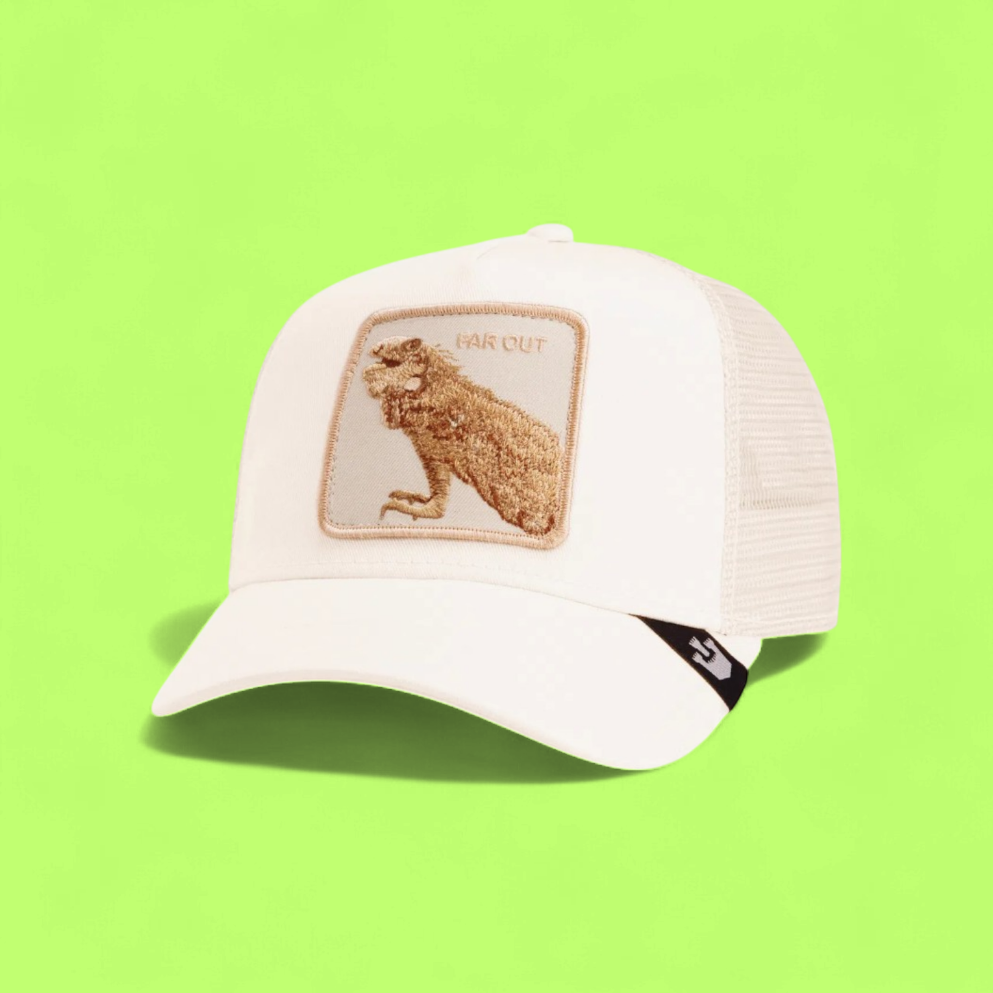 FAR OUT T REX EMBROIDERED BEIGE TRUCKER HAT LIMITED CWCDE