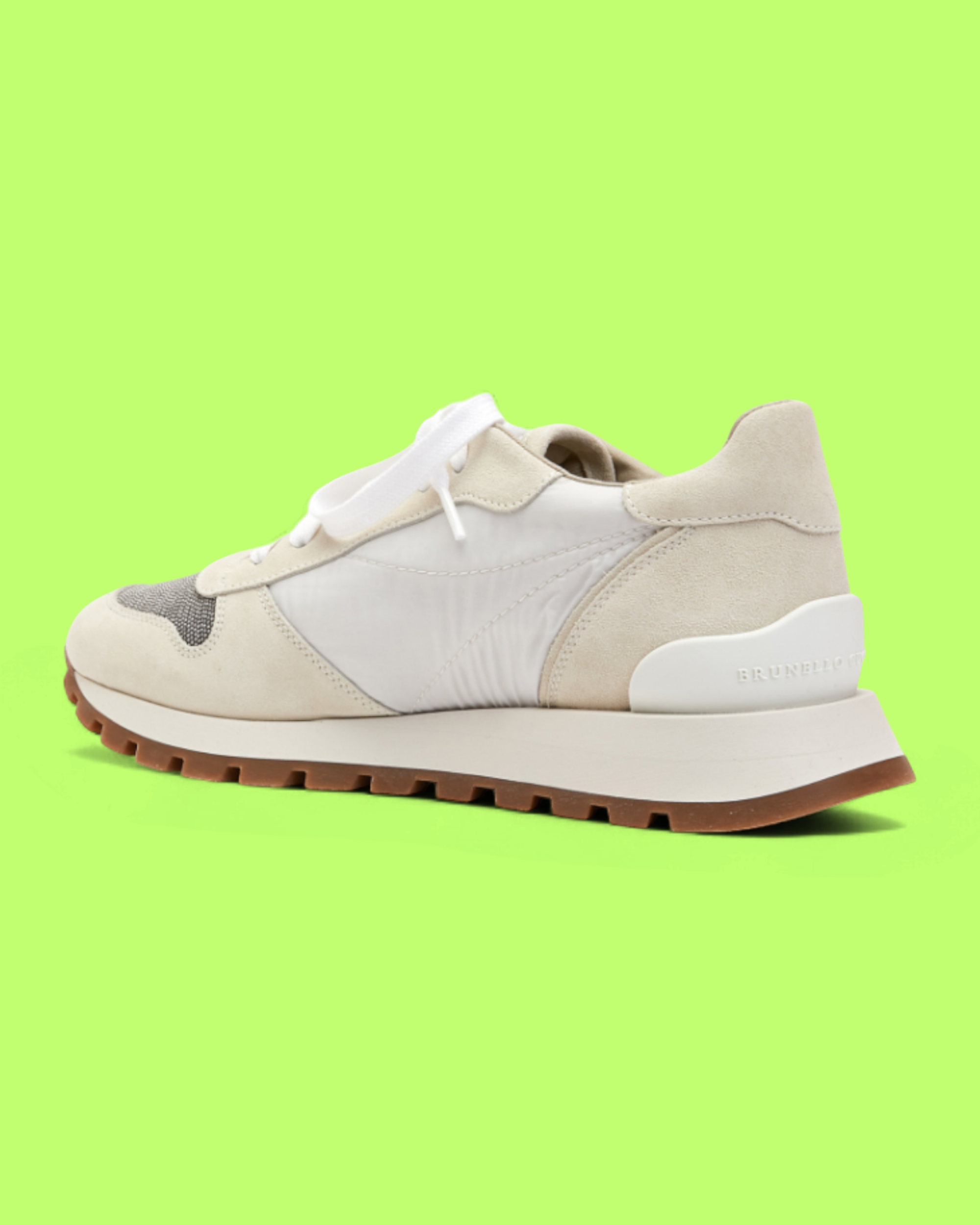 BRUNELLO CUCINELLI WHITE BEIGE SUEDE PANEL LUXURY RETRO