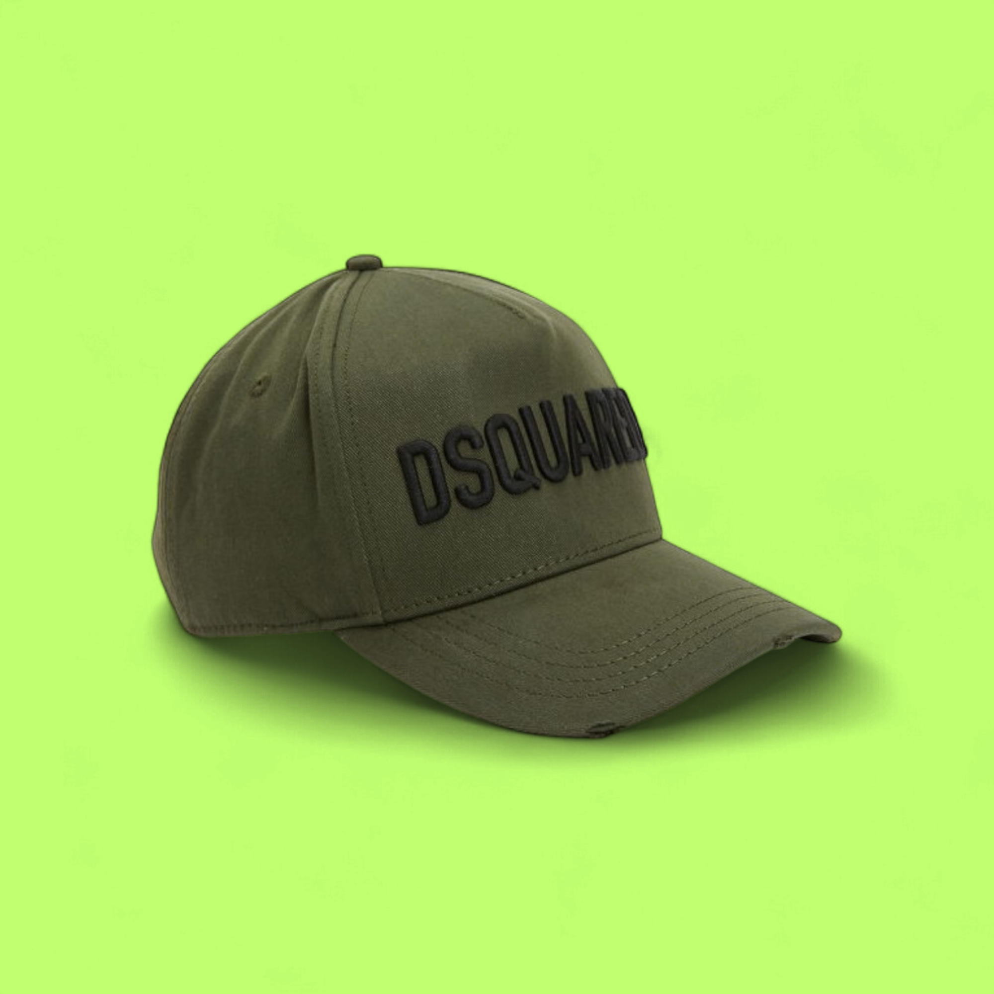 OLIVE GREEN CAP WITH BLACK EMBROIDERED FRONT LOGO DETAIL