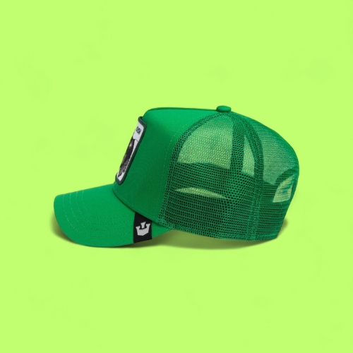 CASH COW GREEN TRUCKER HAT WITH EMBROIDERED PATCH DESIGN