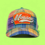 PLAID TRUCKER CAP WITH MONACO EMBROIDERY AND BEIGE MESH