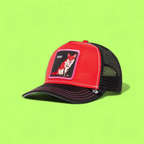 RED FOX PATCH TRUCKER HAT WITH BLACK AND RED DESIGN CWCD