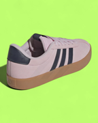 ADIDAS VL COURT BASE PINK BLACK WOMENS CASUAL SUEDE SNEAKERS