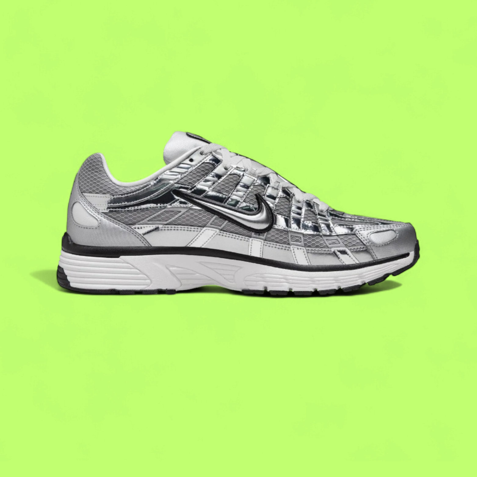 NIKE P-6000 METALLIC SILVER BLACK RETRO RUNNING SNEAKERS