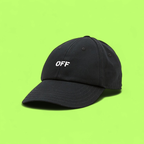 OFF-WHITE BLACK CAP WITH MINIMAL WHITE "OFF" LOGO EMBROIDERY