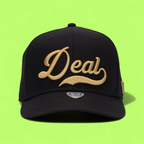 BLACK BASEBALL CAP WITH GOLD DEAL EMBROIDERY FRONT LOGO