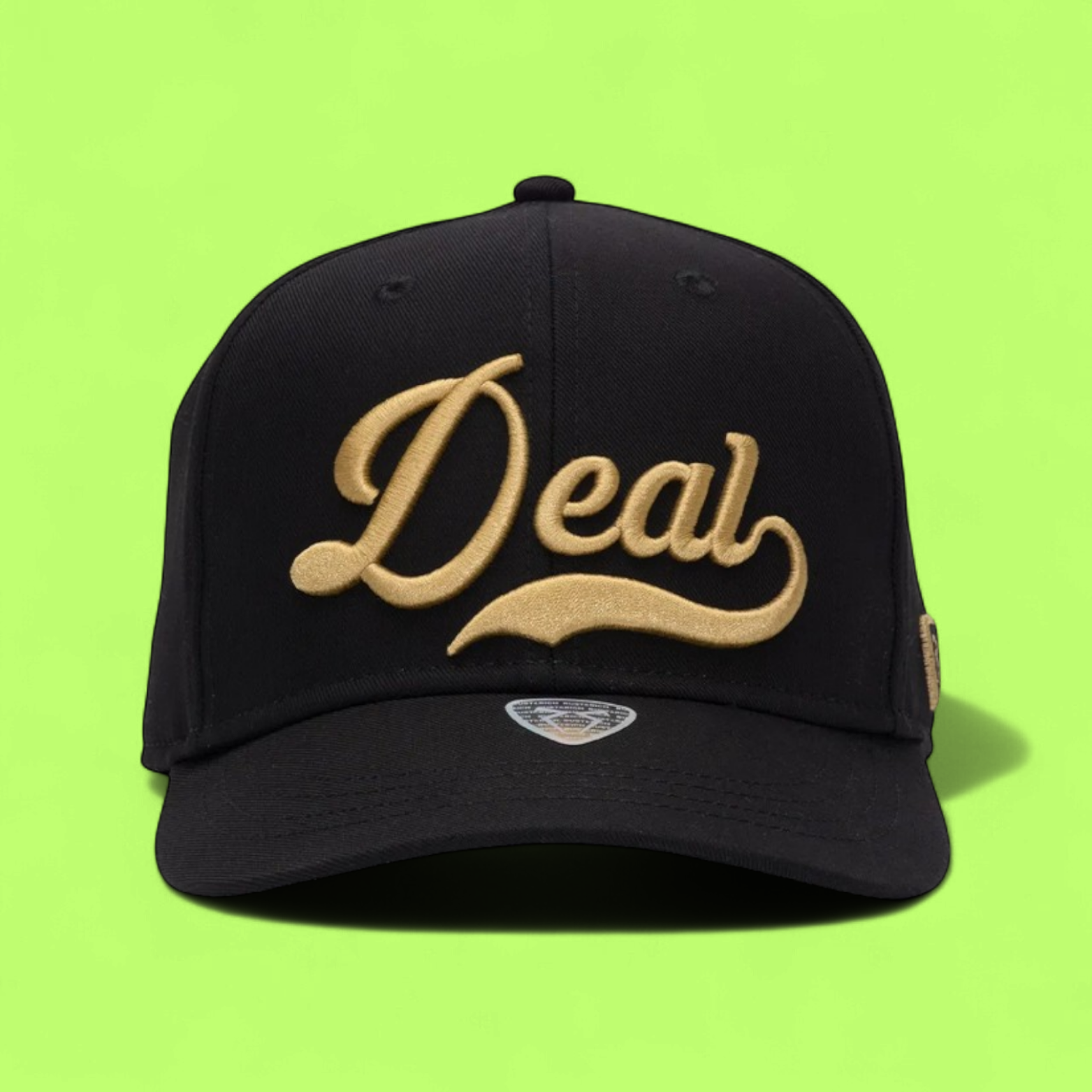 BLACK BASEBALL CAP WITH GOLD DEAL EMBROIDERY FRONT LOGO
