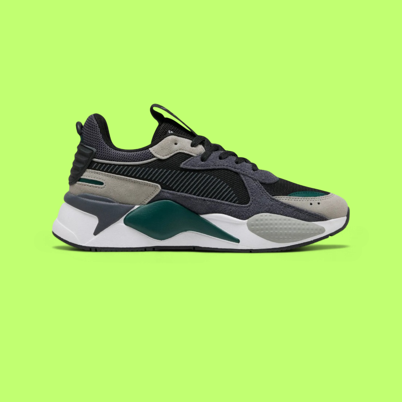 PUMA RS-X HERITAGE MEN'S BLACK MESH AND LEATHER CASUAL SNEAKERS