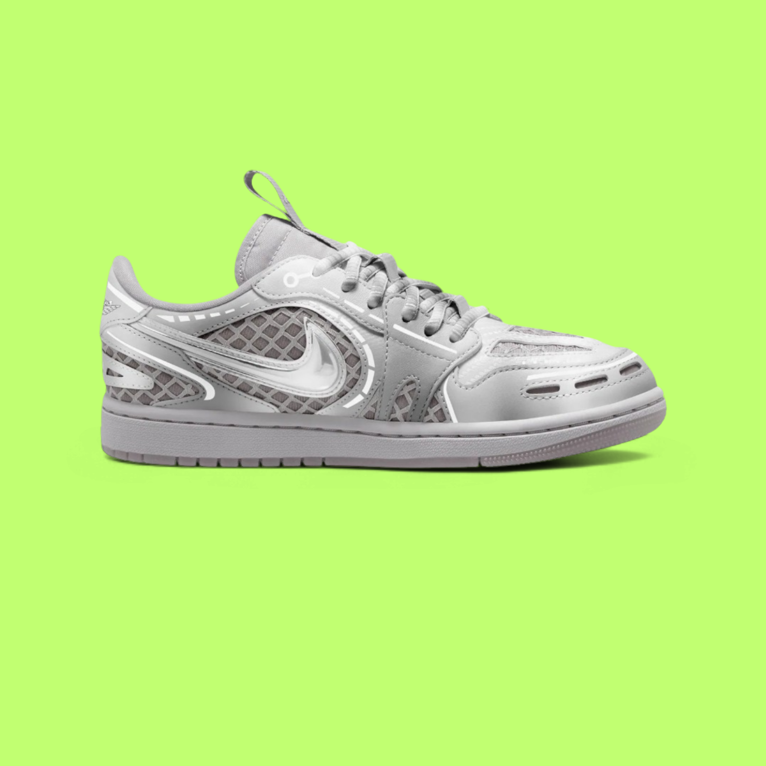 NIKE AIR JORDAN 1 LOW 85 METALLIC SILVER FUTURISTIC SNEAKERS