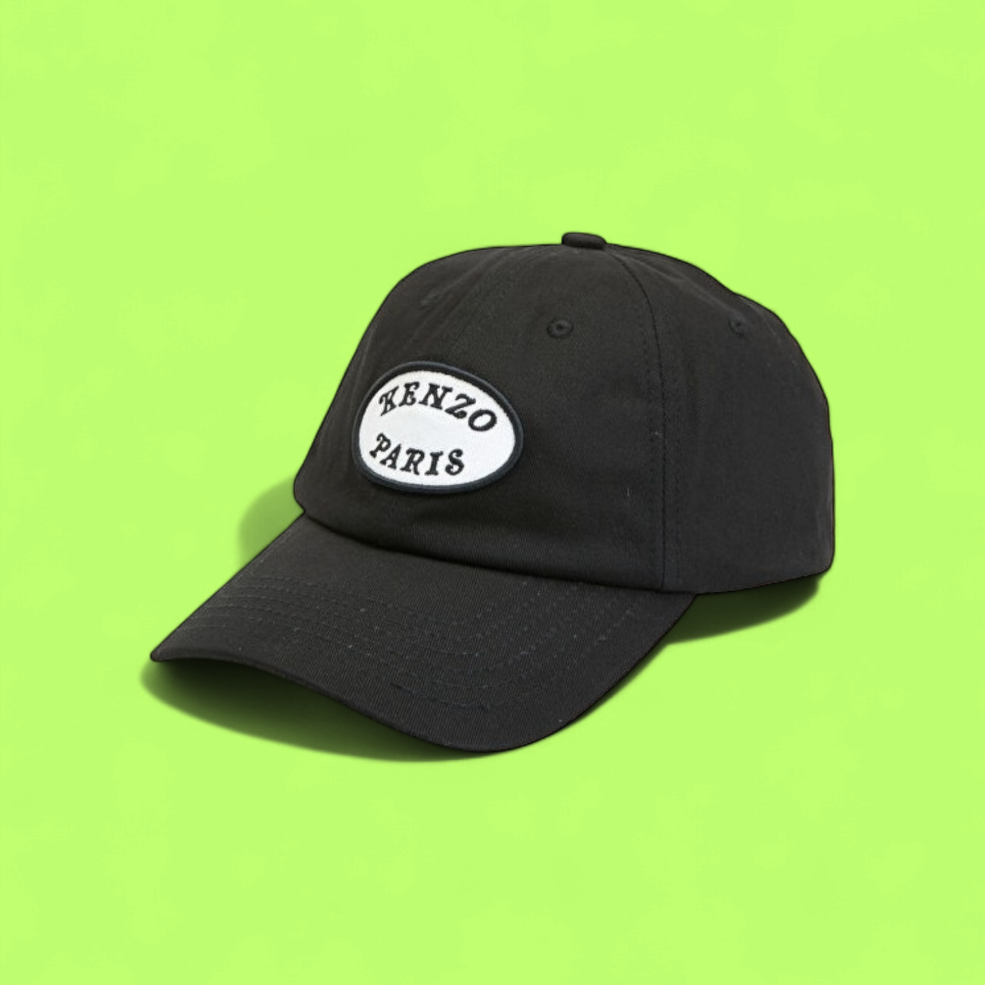 KENZO BLACK CAP WITH WHITE OVAL PARIS LOGO PATCH CWCD ICON