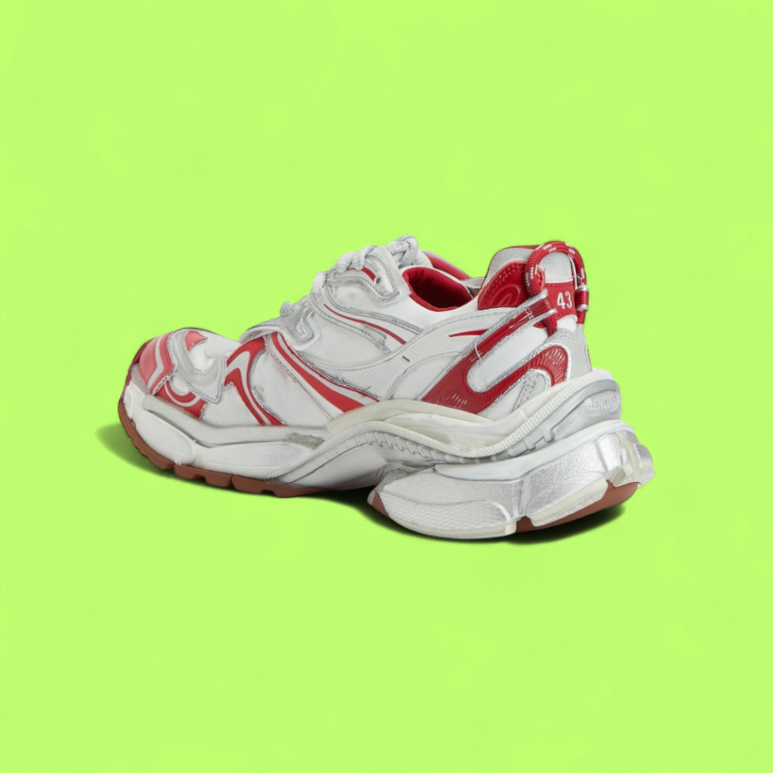 BALENCIAGA RUNNER WHITE RED DISTRESSED MESH LEATHER SNEAKERS