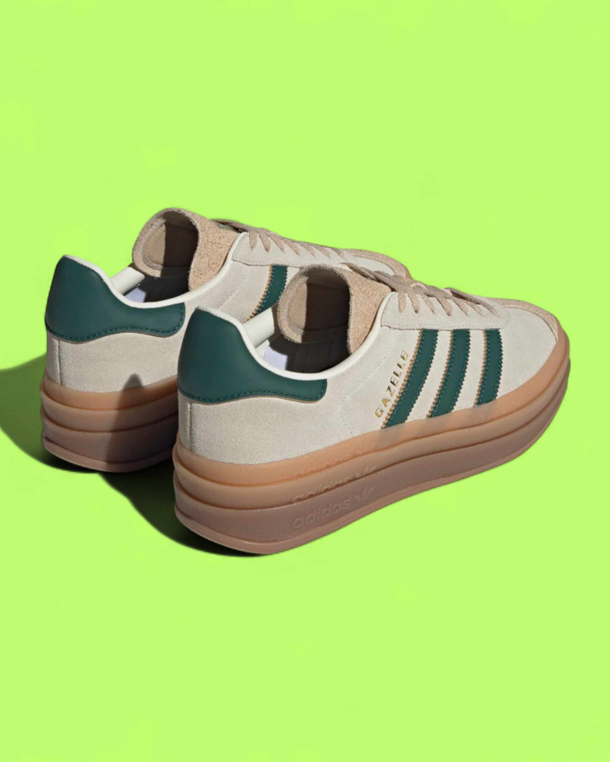 ADIDAS GAZELLE BOLD PLATFORM BEIGE GREEN GUM SUEDE SNEAKERS