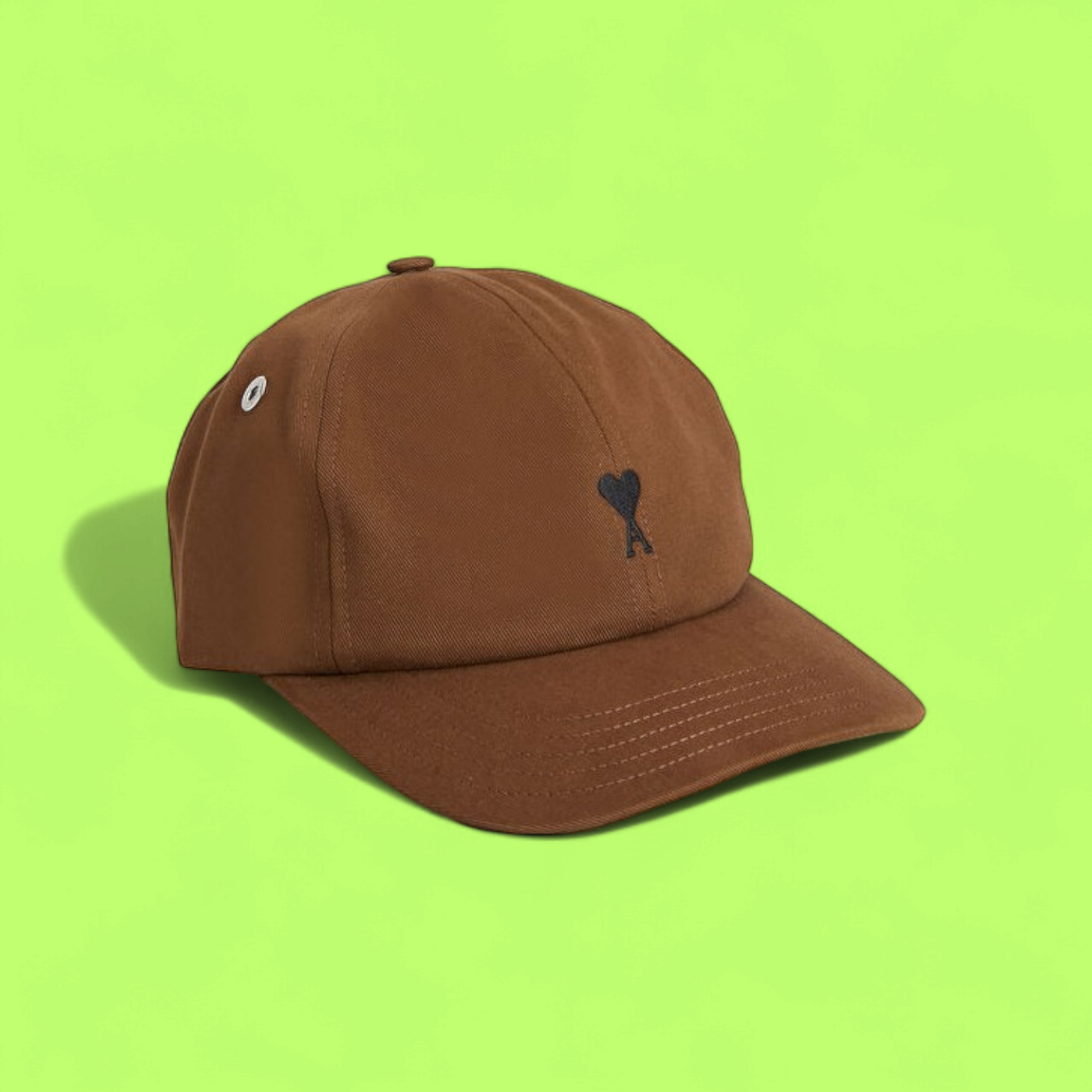 AMI PARIS BROWN BASEBALL CAP WITH ICONIC AMI DE COEUR HEART