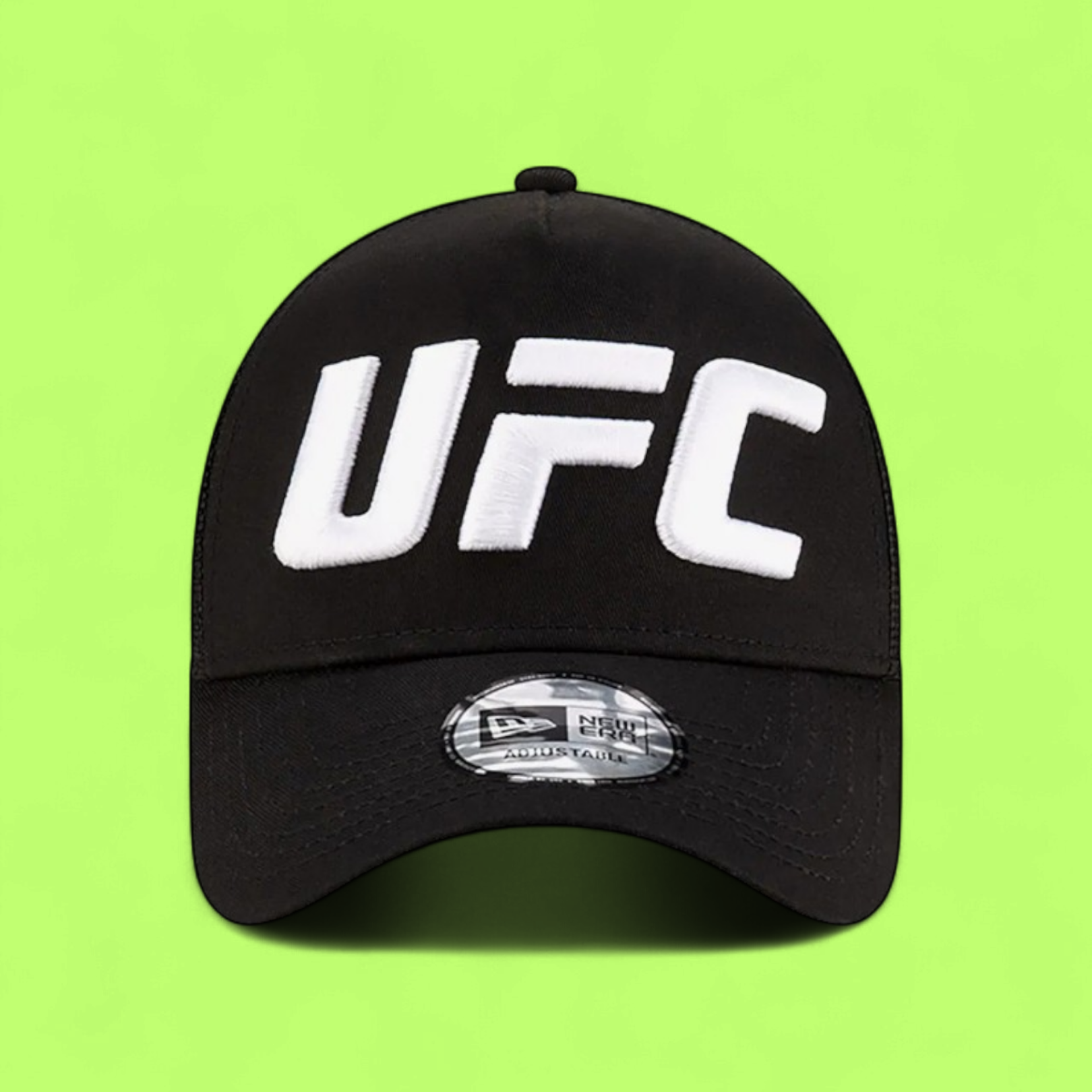 UFC BLACK TRUCKER HAT WITH LARGE WHITE EMBROIDERED LOGO
