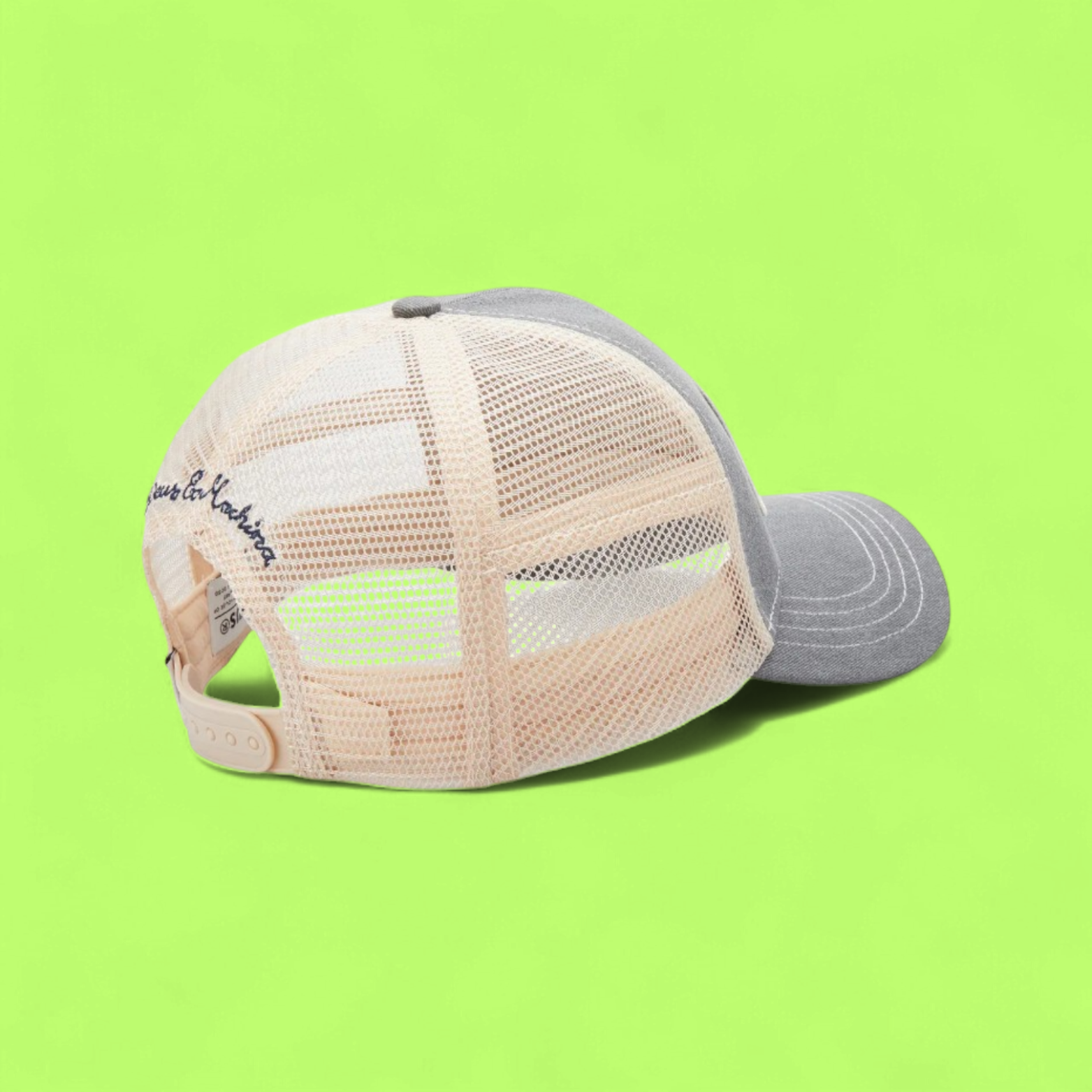 DEUS CUSTOMS GREY BEIGE TRUCKER CAP WITH GREEN PATCH CWCDE
