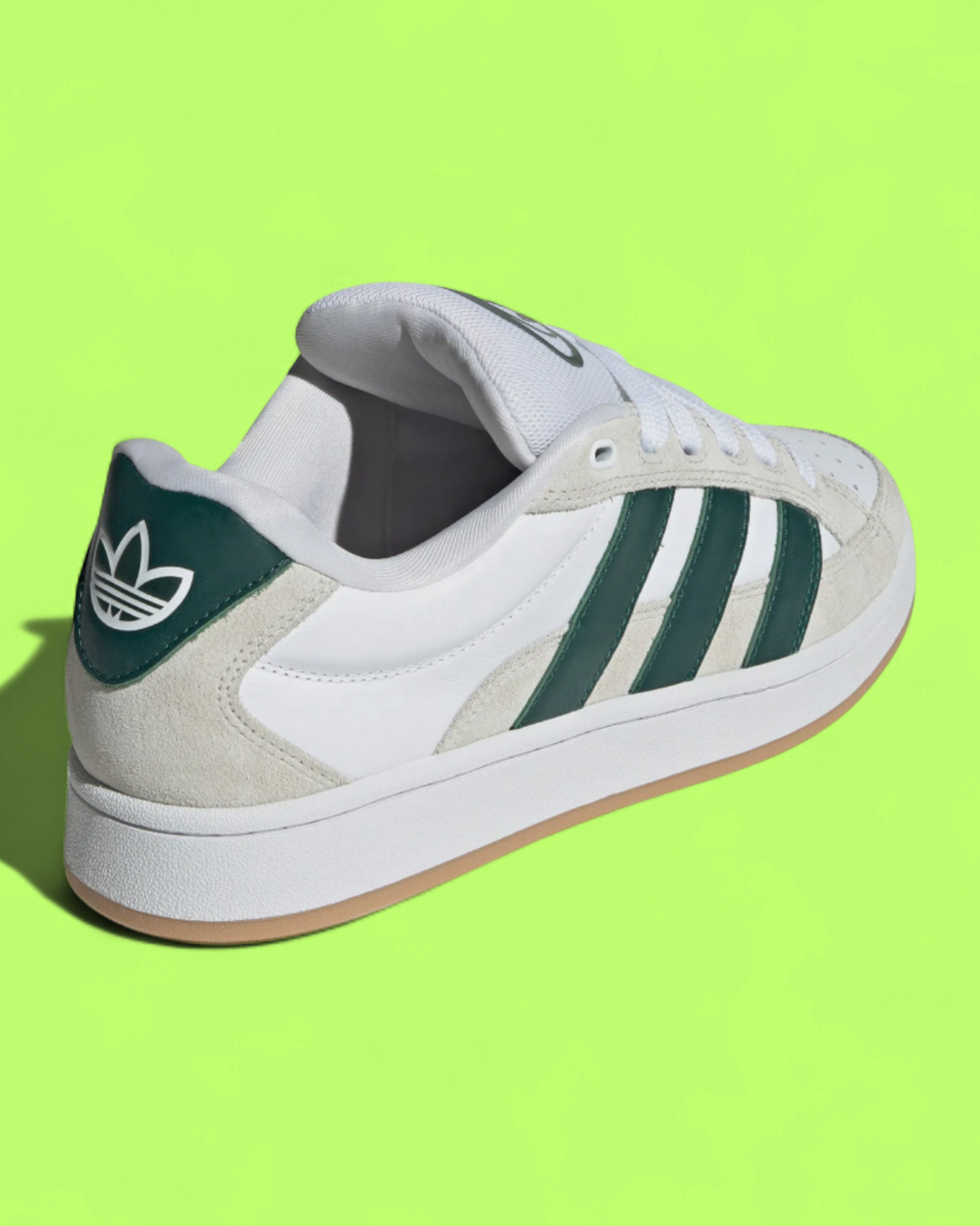 ADIDAS CAMPUS WHITE SUEDE GREEN STRIPES RETRO CASUAL SNEAKERS