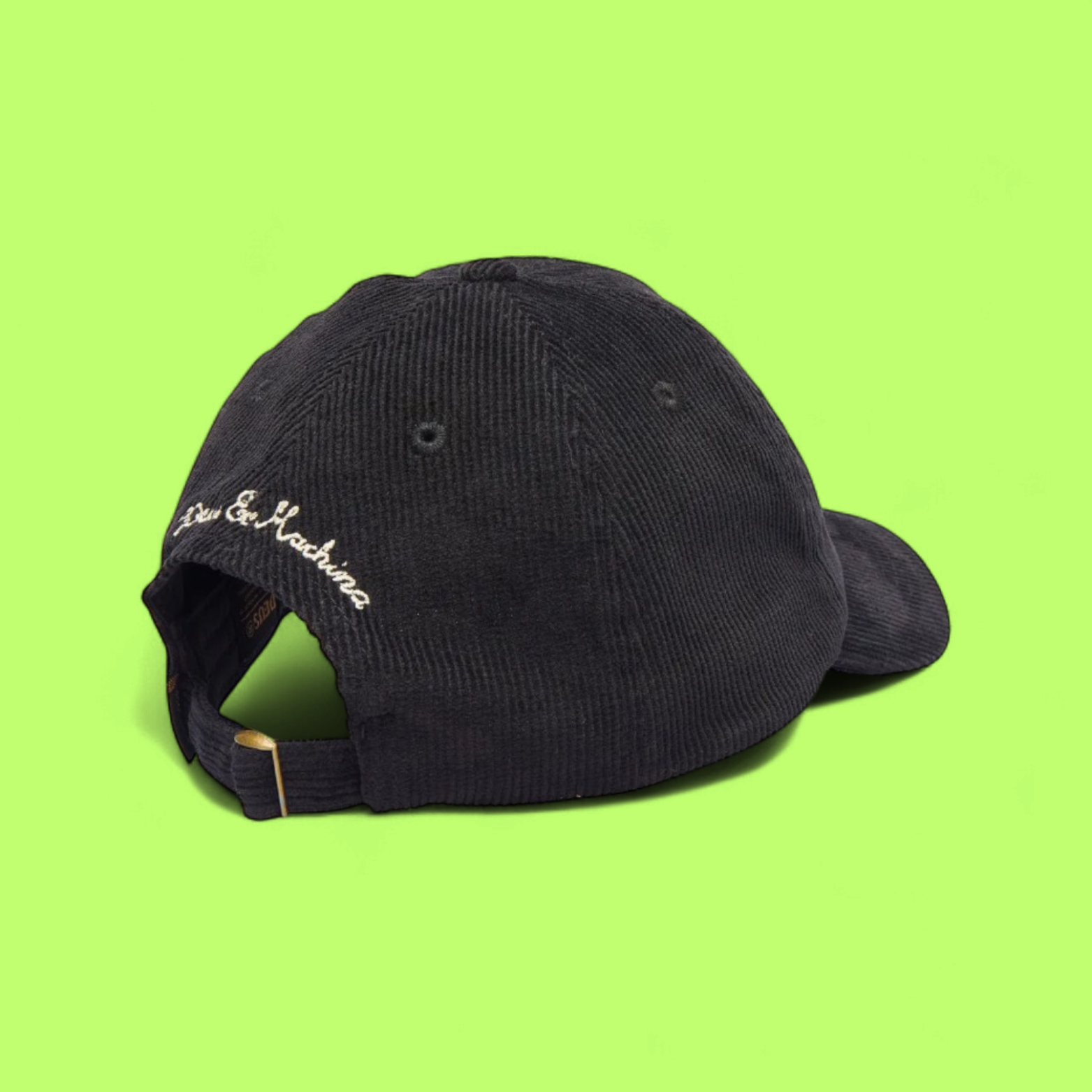 DEUS BLACK CORDUROY CAP WITH YELLOW LOGO EMBROIDERY