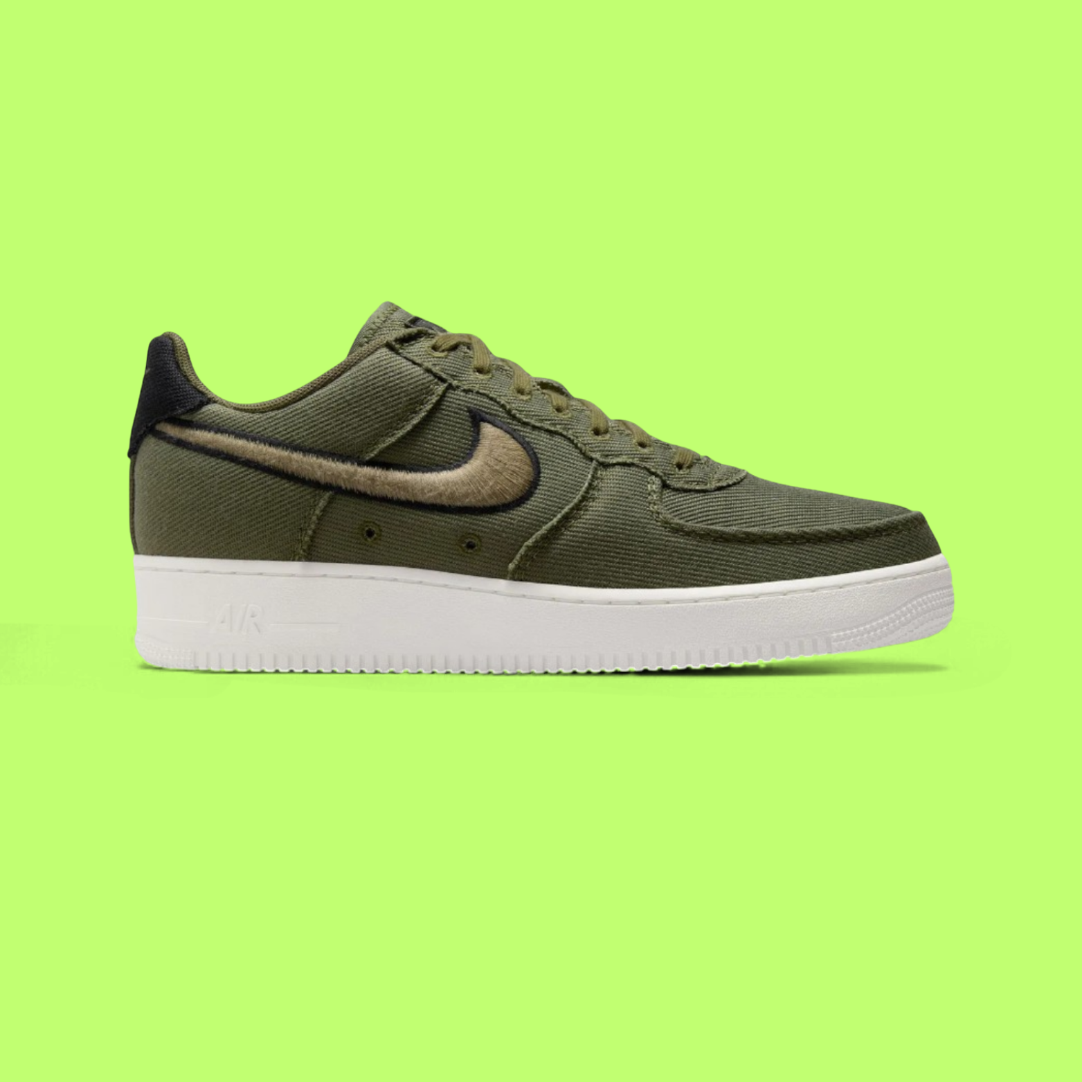 NIKE AIR FORCE 1 LOW OLIVE GREEN CANVAS WILD SWOOSH STYLE