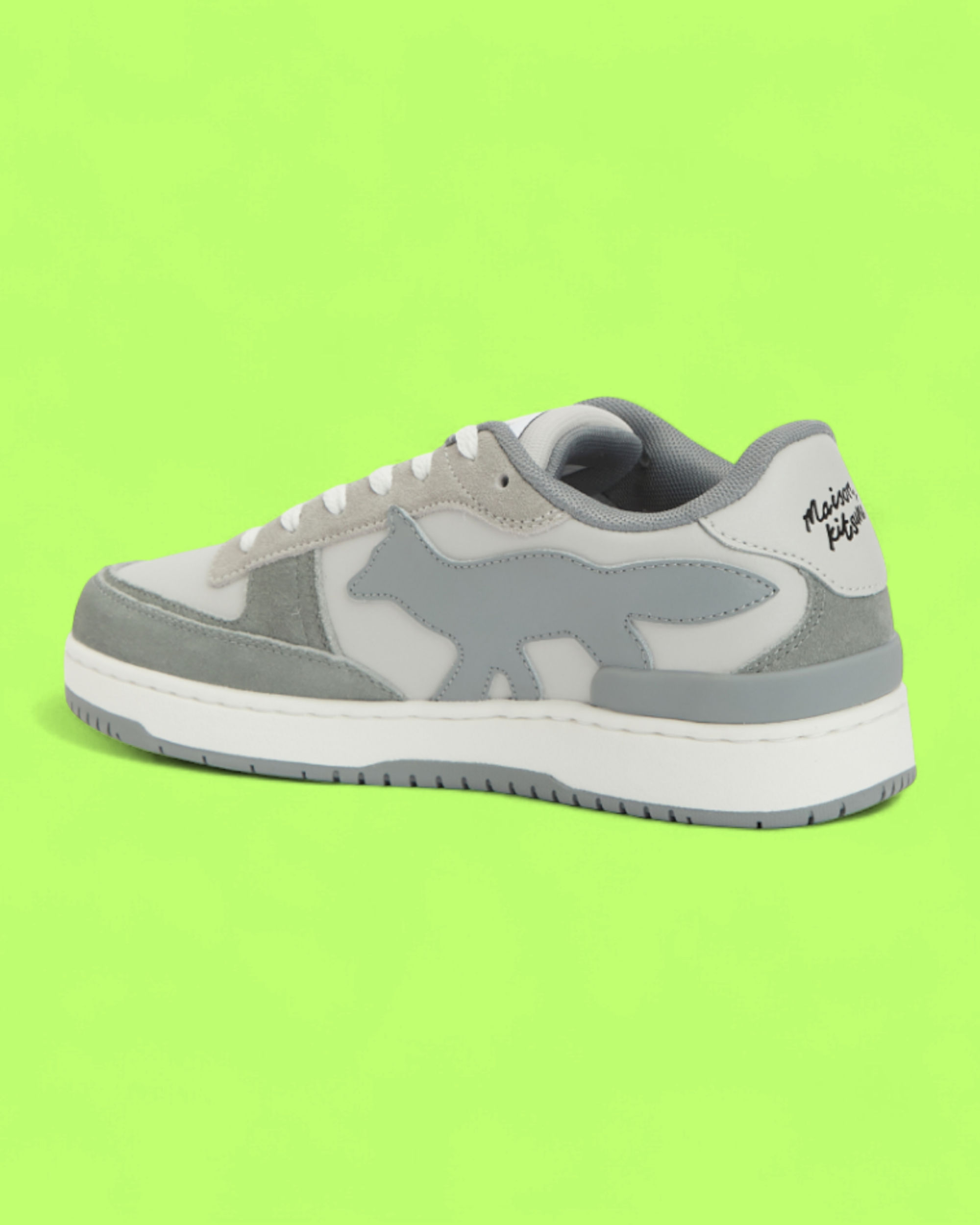 MAISON KITSUNE GREY SUEDE FOX LOGO LOW TOP PREMIUM SNEAKERS
