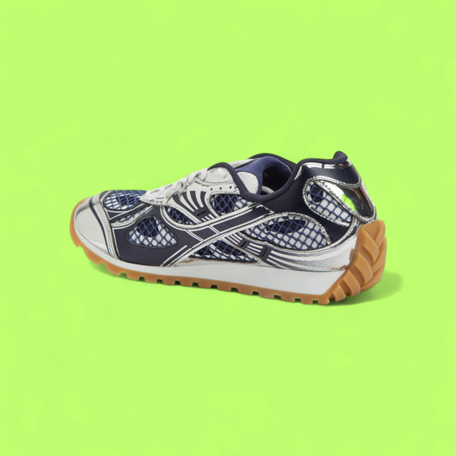 BOTTEGA VENETA BLUE MESH PANEL LEATHER LOW TOP SNEAKERS