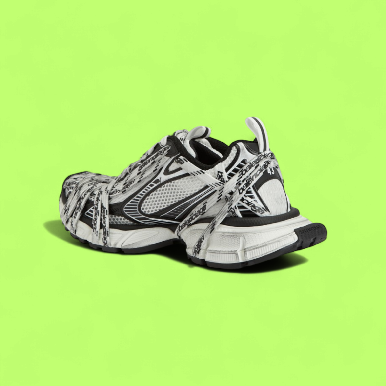 BALENCIAGA RUNNER WHITE BLACK LOGO PRINT DISTRESSED SNEAKERS
