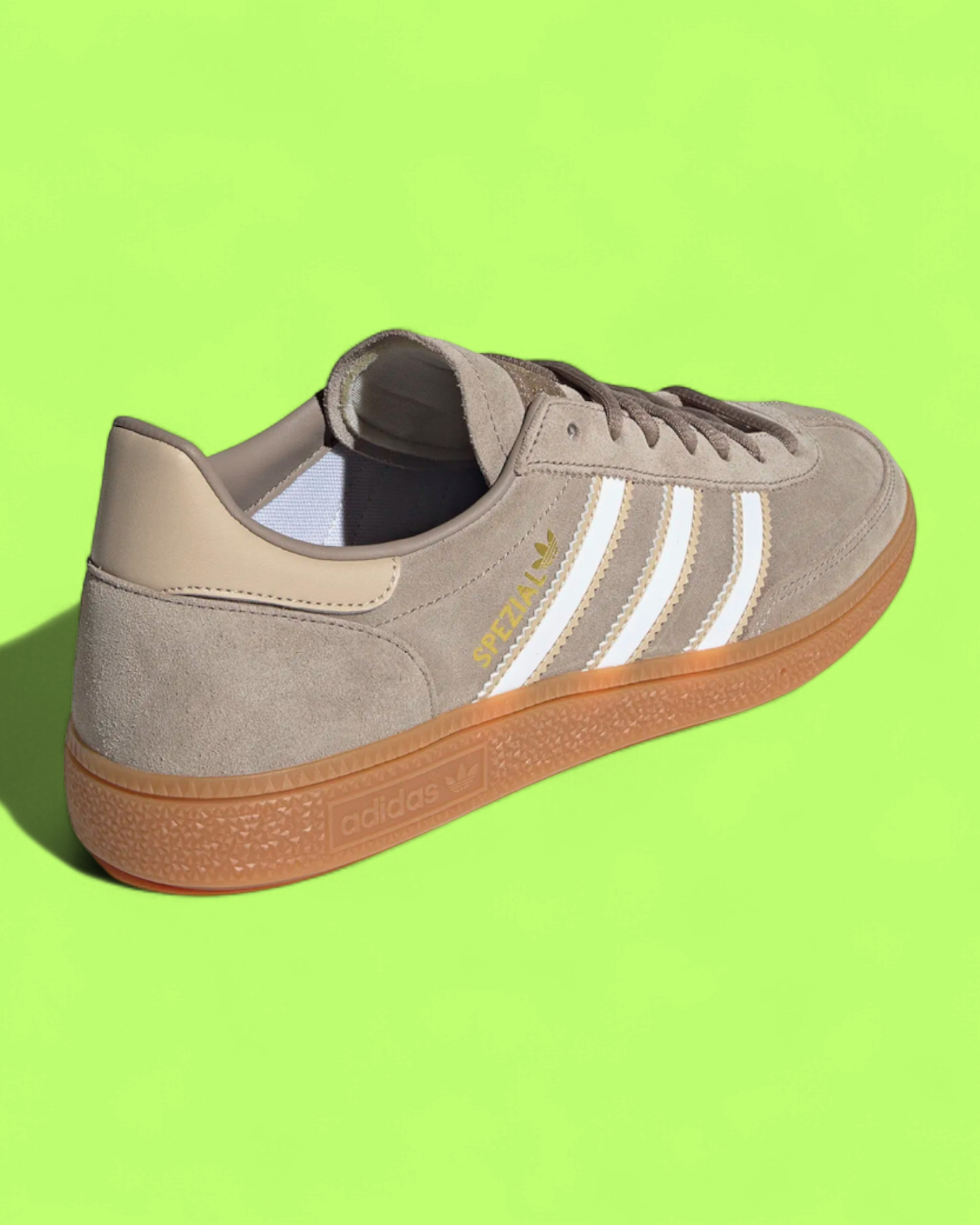 ADIDAS SPEZIAL TAUPE SUEDE WHITE STRIPES GUM SOLE RETRO SNEAKERS