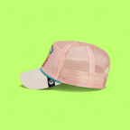 CRABBY PINK TRUCKER HAT WITH FUN EMBROIDERED CRAB PATCH